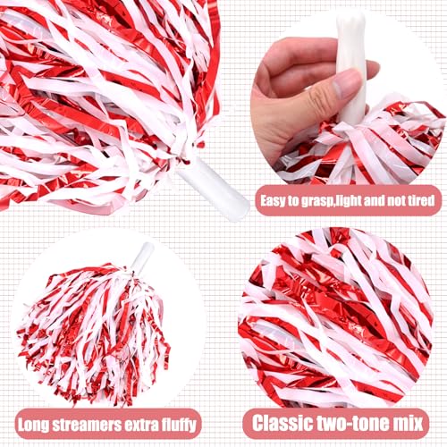 Cheerleading Pom Poms with Handle - 2 Pcs Red-White