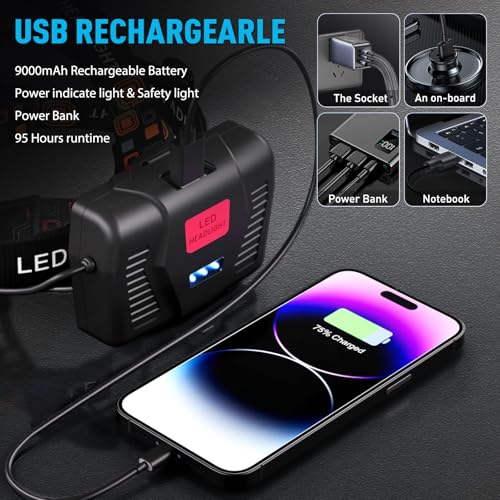 AMAKER Rechargeable LED Headlamp 99000 High Lumens Waterproof 12 Modes for Camping & Hunting