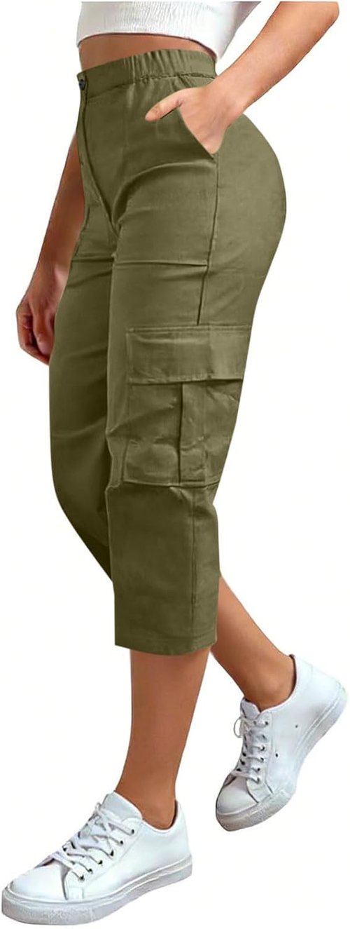 LRMQS Cargo Capris for Women - Plus Size High-Waisted Casual Pants with Pockets | Summer Comfort