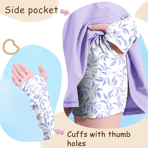 HOZIY Girls Rash Guard Swimsuit Set with Front Zip – Lavendar Floral 9-10 Years