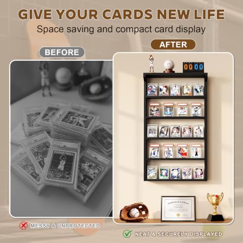 Emfogo 25-Slot Wall-Mounted Trading Card Display Shelf – 5-Tier
