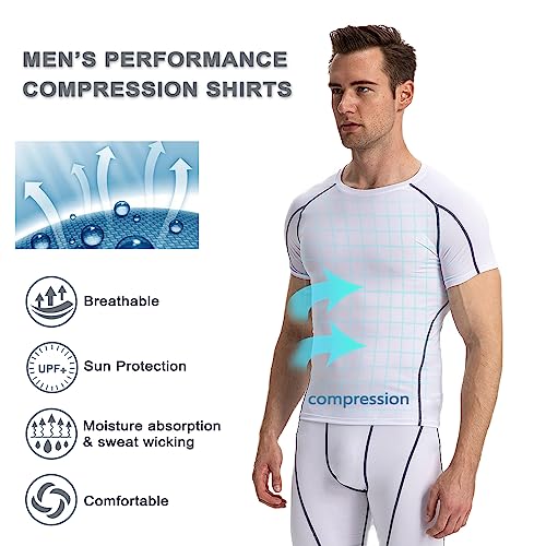 Men's Compression Shirt - Short Sleeve Baselayer Top - Large, White