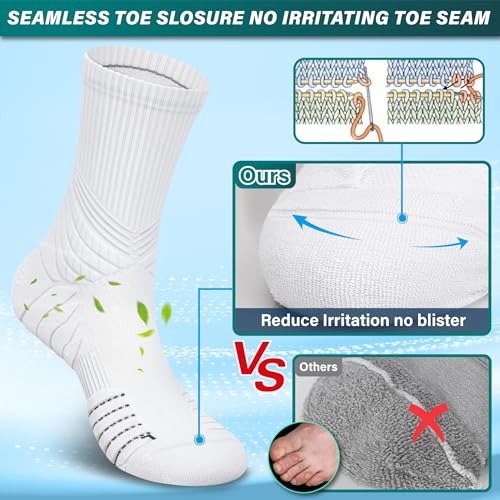 Hylaea Unisex Crew Socks - Large White 3 Pairs Running Athletic Compression