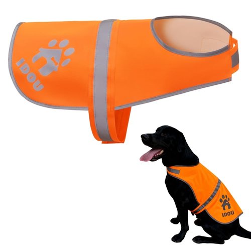 IDOU Reflective Dog Vest Plus, Enhanced 380CD Blaze Orange Safety Vest for Dogs, Adjustable for Walking, Jogging, Hunting - Size L