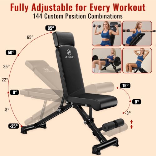 Adjustable Weight Bench - 600 LB Capacity, Foldable, Black