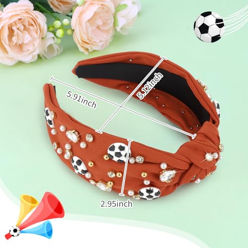 Soccer Knotted Headband for Women - Crystal Embellished Orange