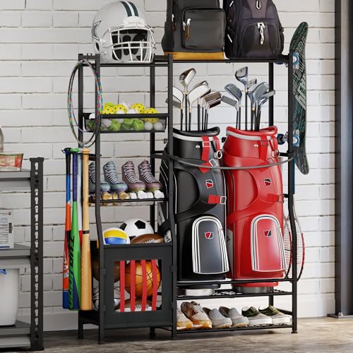 Sports Equipment Organizer - Golf Bag Storage Rack for 2 Bags