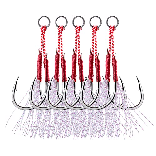 Double Fishing Assist Hooks Kit - Red #2/0 (5pcs) for Jigging
