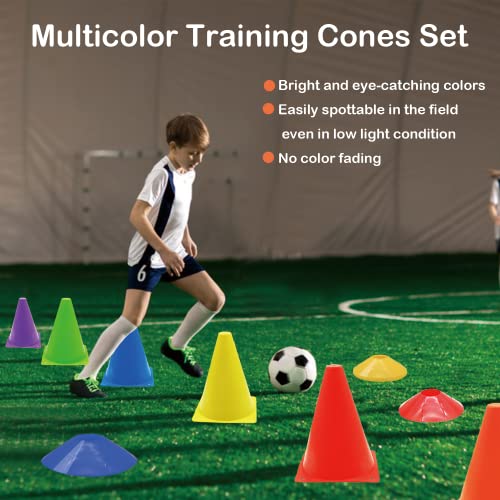 7" Soccer Cones Set - 42 Pcs Multicolor Training Cones with Carry Bag