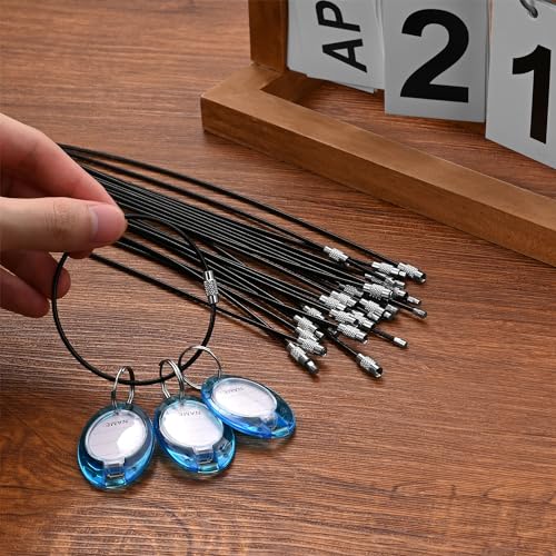 7.8 Inch Nylon Coated Stainless Steel Keychain Cable - Black, Pack of 20