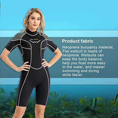 GoldFin Women Shorty Wetsuit 3mm Neoprene Back Zip - Black, Medium