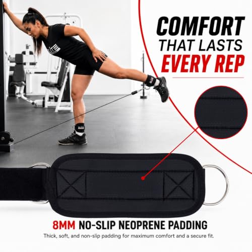 Padded Ankle Straps for Cable Machine - Pair, Neoprene Glute Cuffs - Black