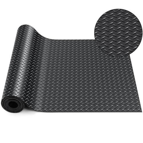 Breling 16 in x 10 ft Rubber Diamond Plate Rolls Garage Floor Mat for Under Car, Heavy Duty Flooring Rug for Trailers Garage, PVC Water/Stain Outside Stall Resistant Parking Rv Tool
