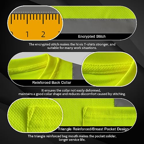 Work Shirts for Men Construction Class 3 High Visibility Shirts for Men, Hi Vis Reflective Safety T-Shirts for Men Women, Long Sleeve Work Shirts with Black Bottom, Yellow XL, 3PCS