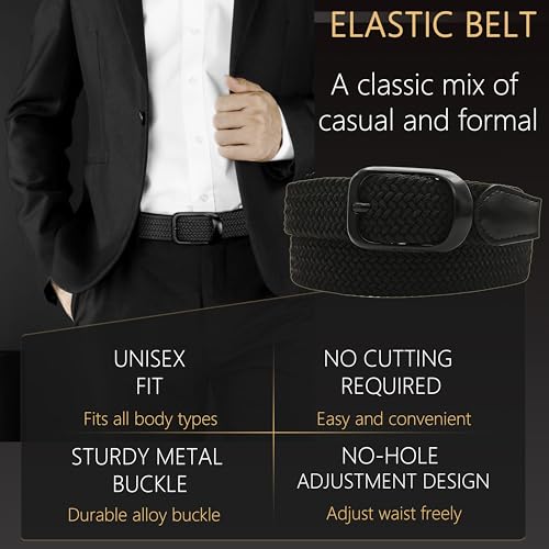 Elastic Braided Belt - Adjustable 42"-48" - Black Buckle