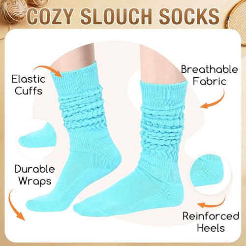 Long Slouch Socks for Women - Light Blue, Green & Purple