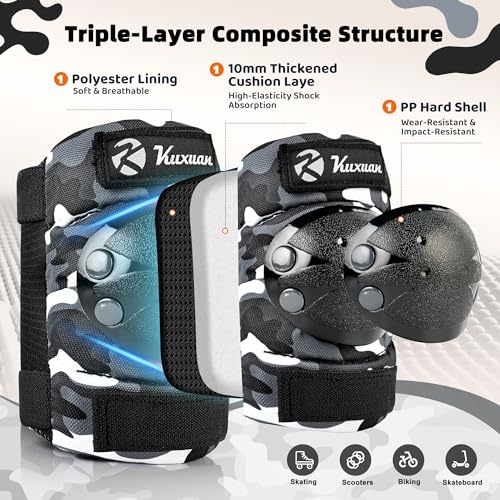 Kuxuan Kids Camo Knee Pads Medium with Drawstring Bag - Protective Gear Set