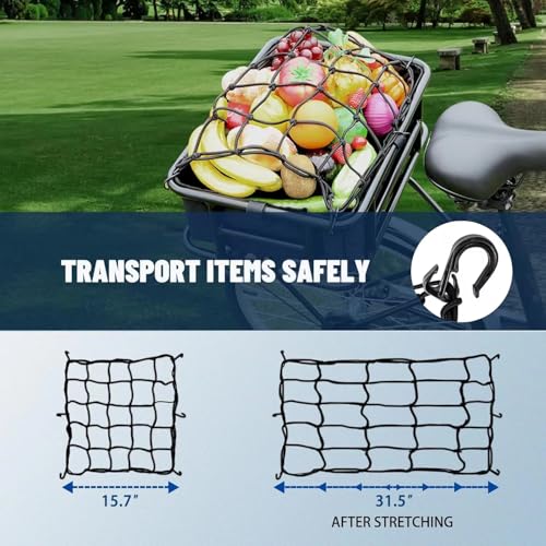 Bike Cargo Net - Expandable Bungee Net with 6 Hooks, 15.7" x 15.7" - 1 Pack