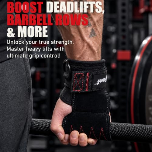 Weight Lifting Grips with D-Ring & Padded Wrist Support