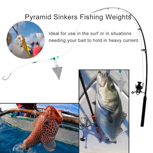 SIWIRIOM 2oz Pyramid Lead Sinkers Fishing Weights Pack with Universal Connectors - Saltwater & Surf Tackle Kit