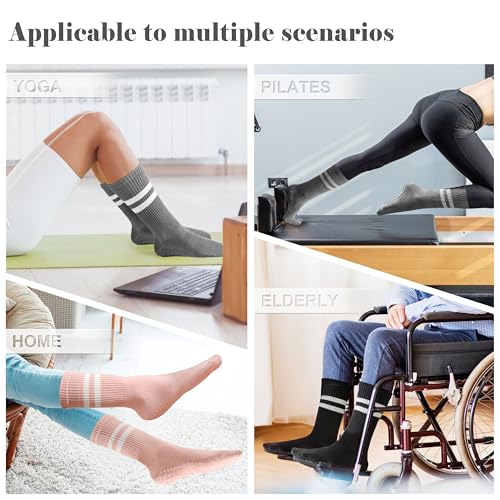 Non-Slip Pilates Socks for Women - Cotton Grippy Crew Socks, 3 Pairs - Color 11