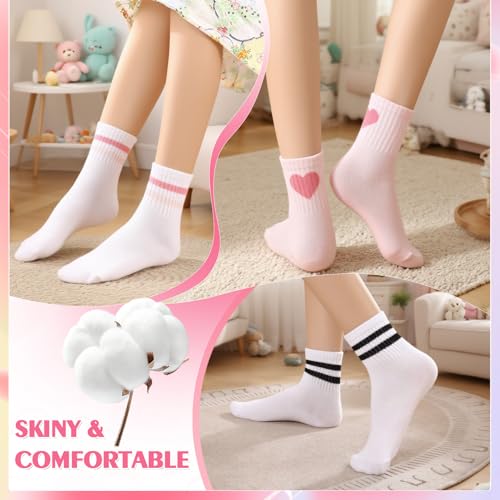 Jspupifip 6 Pairs Kids Girls Pink White Crew Athletic Socks Age 3-12
