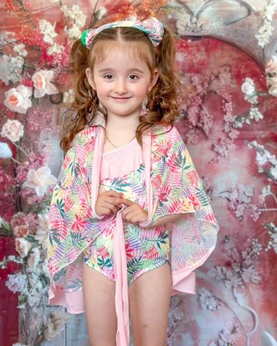 HINTINA Pink 2-3T Toddler Girl One-Piece Swimsuit with Cover Up Skirt Bathing Suit