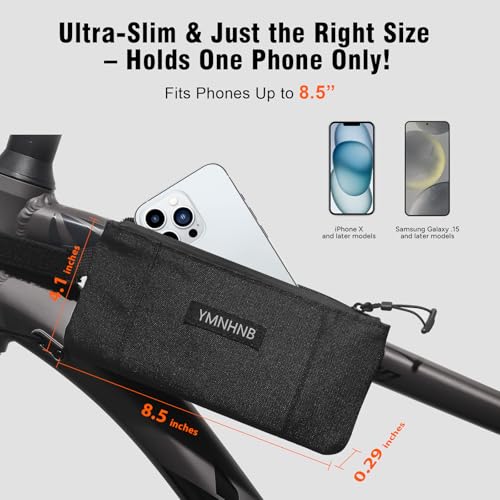 Bike Frame Bag - Water-Resistant Top Tube Pouch for Smartphones & Cards - Black