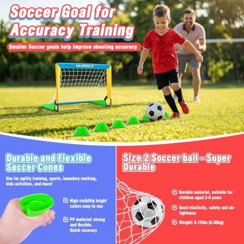 Kids Soccer Goal Set with 2 Goals, Ball, Pump, Cones & Stakes - Blue, Yellow, Green