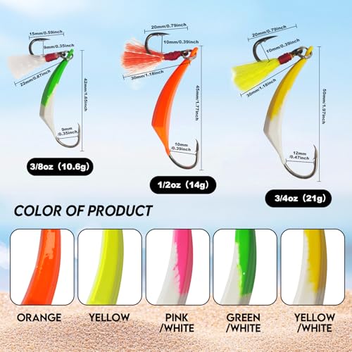 Eupheng 1/2oz Saltwater Pompano Jigs with Teaser Hooks - 5 Pack