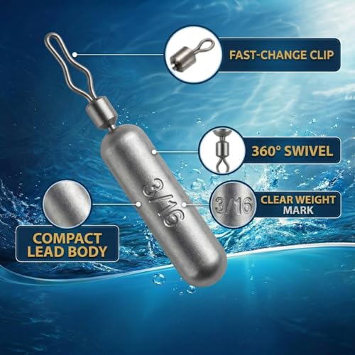 Pencil Fishing Weights with 360° Swivels - 30 Pcs, 3 Sizes