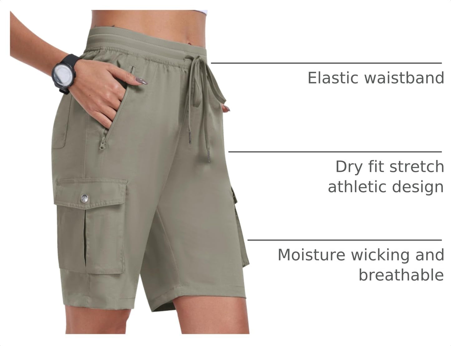 MoFiz Womens Shorts with Pockets Loose Fit Casual Cargo Shorts Lightweight Ladies Hiking Shorts Grey Khaki XL