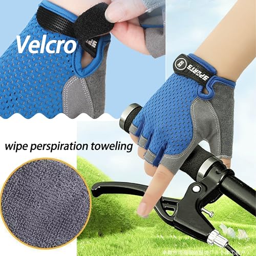 Kids' Fingerless Cycling Gloves - Non-Slip for Ages 3-8 - Blue