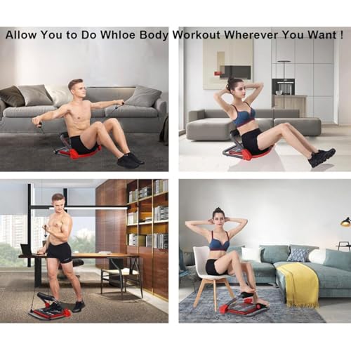Ab Machine for Home Gym - Sit Up & Core Trainer with Resistance Bands - Red