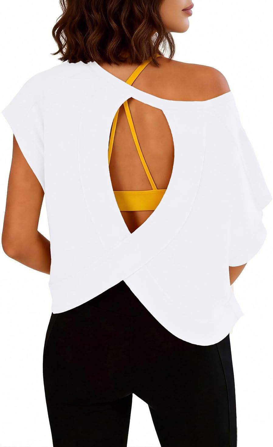 Skiennix Women's Open Back Workout Shirt - Cotton Short Sleeve Crop Top for Yoga | Stylish & Comfortable