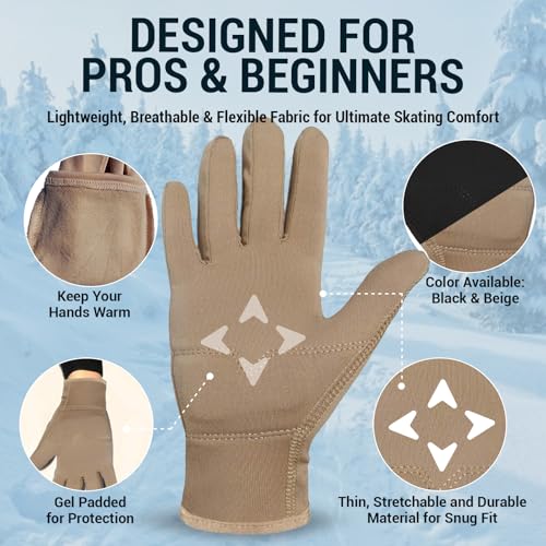 Beige Figure Skating Gloves with Gel Wrist Support - Medium