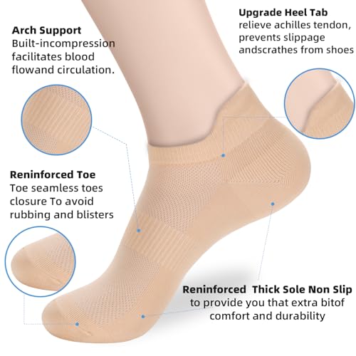 ATBITER Ankle Socks Women & Men 6-12 Pairs Thin Low Cut No Show Tab 5-7 / 6 Pairs Nude