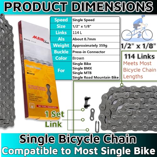 Single Speed Bike Chain 1/2" x 1/8" - 114 Links - BMX & MTB