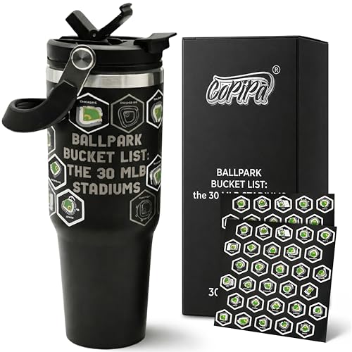 CoPiPa MLB Ballpark Bucket List Water Bottle - All 30 Stadiums, 30 oz, Insulated (Variation 1)