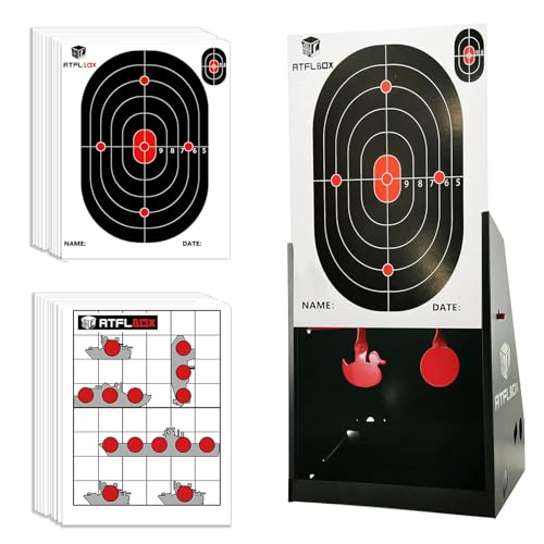 BB Gun Target Trap with 20 Paper Targets & Spinning Silhouettes - A-Target and Papers