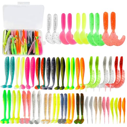 60PCS Soft Fishing Lures Set with Tackle Box - 6.5cm & 8cm