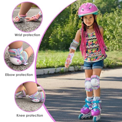 Kids Knee and Elbow Pad Set for Roller Skating - Rainbow, Small (3-7 Years)