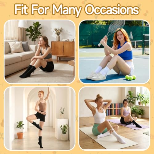 Non-Slip Pilates Socks with Cross Straps for Women - White & Black, 2 Pack