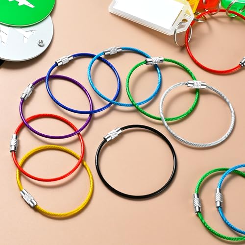Wire Keychain Cables - 25-Pack 16cm Nylon-Coated Steel Loops, Light Blue