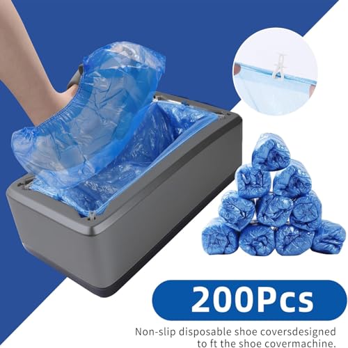 Automatic Shoe Cover Dispenser with 200 Pcs Disposable Shoe Covers, Booties for Portable Machine Fits Size Up to 11 US men or women and up for Home, Factory (Grey)