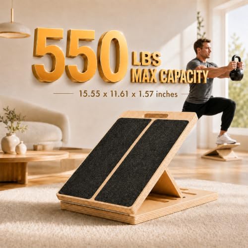 Adjustable Wooden Slant Board - 5 Incline Angles, Anti-Slip, 550 lbs Capacity