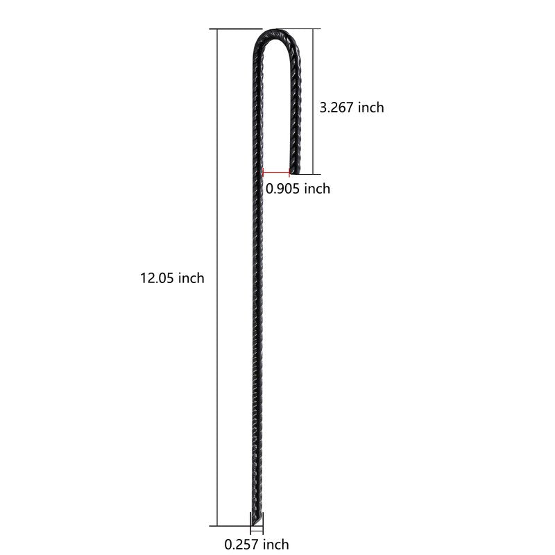 Wensilon Rebar U/J Hook Extra Heavy Duty, 12 inch x 1/4 inch Rust Proof Coated Steel Ground Anchors for Garden, Tent, Trampoline (10pcs, J-Hook)