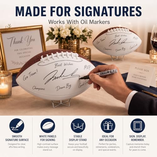 Hiboom Autograph Football Set with Stand - White & Brown Size 9, 4 Pack