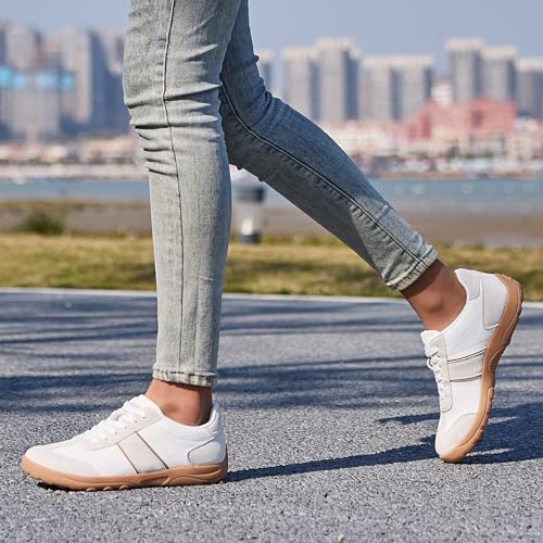 SILENTCARE Women's Wide Toe Box Barefoot Casual Sneakers 8 White