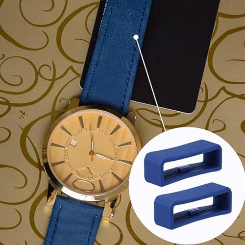 18mm Silicone Watch Band Keeper Loop - 6 Piece Set, Dark Blue